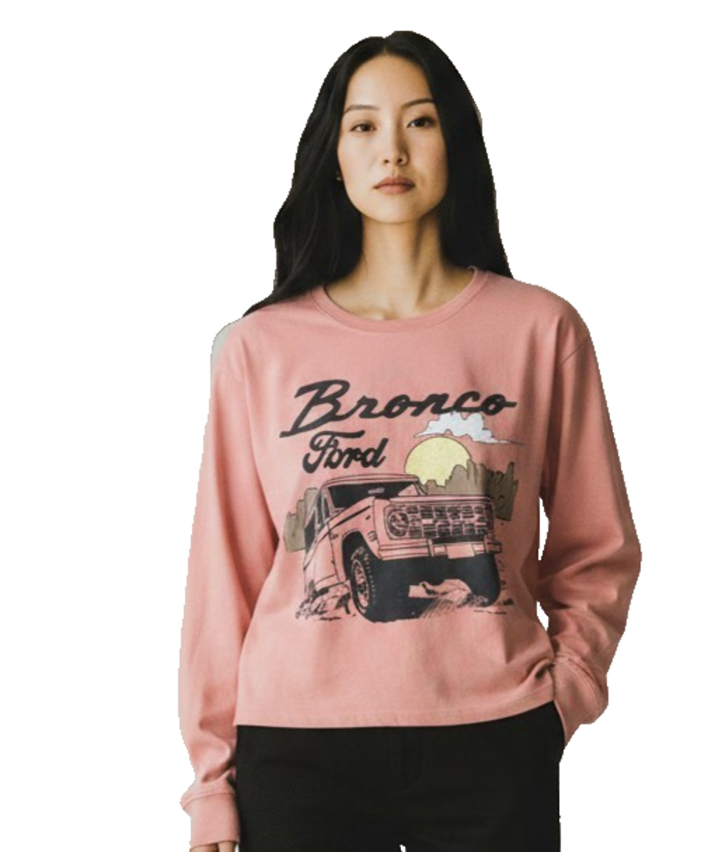 Ford Bronco Sz L Long Sleeve T-Shirt Desert Ride Truck Graphic Retro Peach
